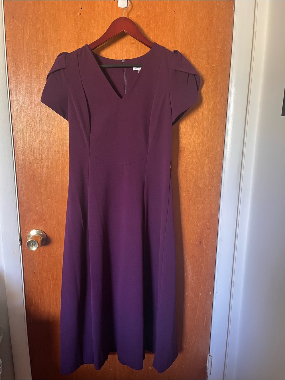 Calvin Klein Plum V‑Neck Tulip Sleeve Dress